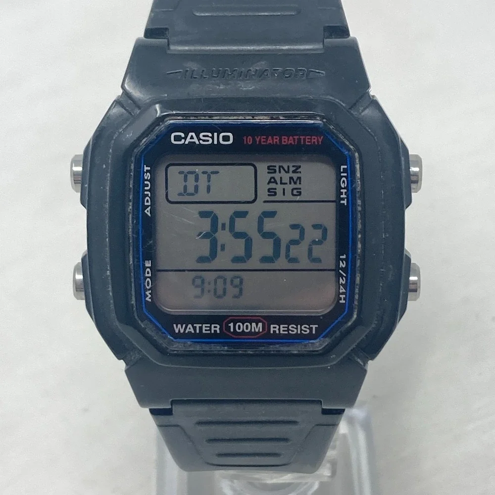 Casio Digital Watch Men 36mm Black 3240 W-800H Date Alarm Chrono Dual Time 8.5